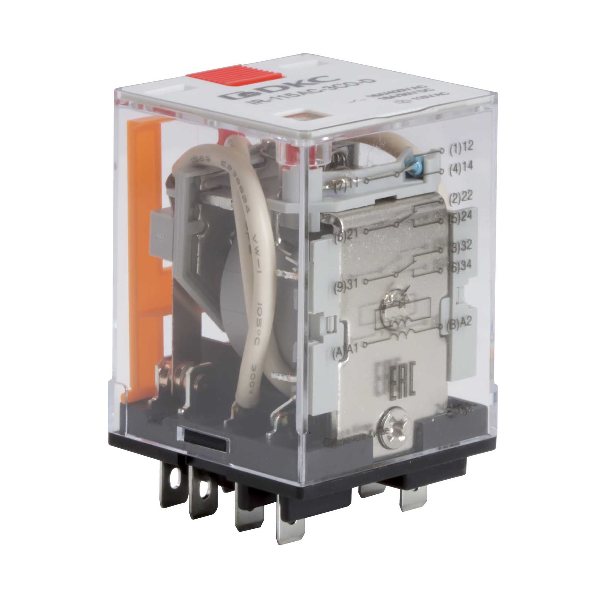 Реле миниатюрное силовое, 3CO, ком. ток 16А, AgSnO2, напряжение 115V AC, опция: тест-кнопка+светодиод