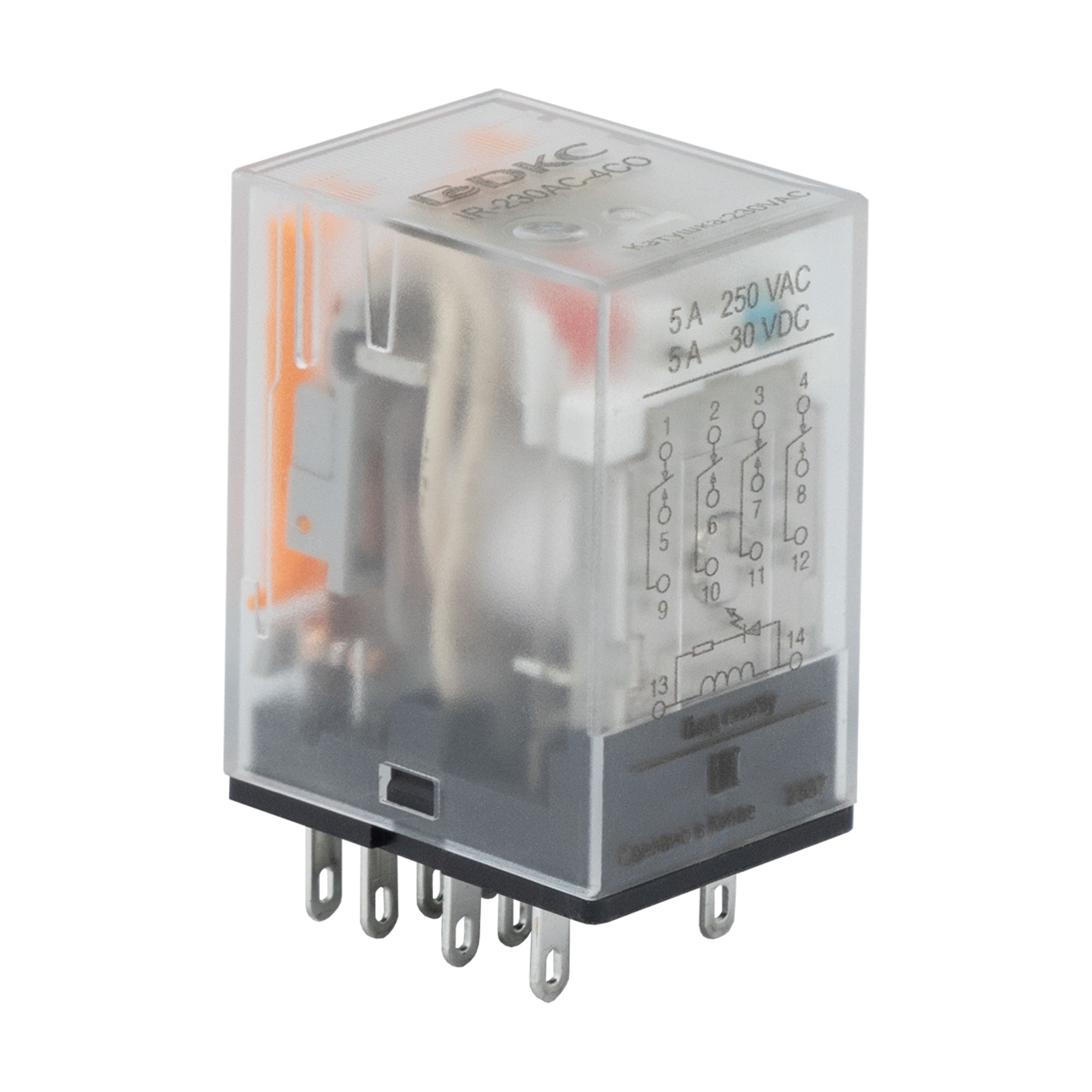 Реле миниатюрное промышленное общего назначения, 4CO, ком. ток 5А, AgSnO2, напряжение 24V AC, опция: светодиод