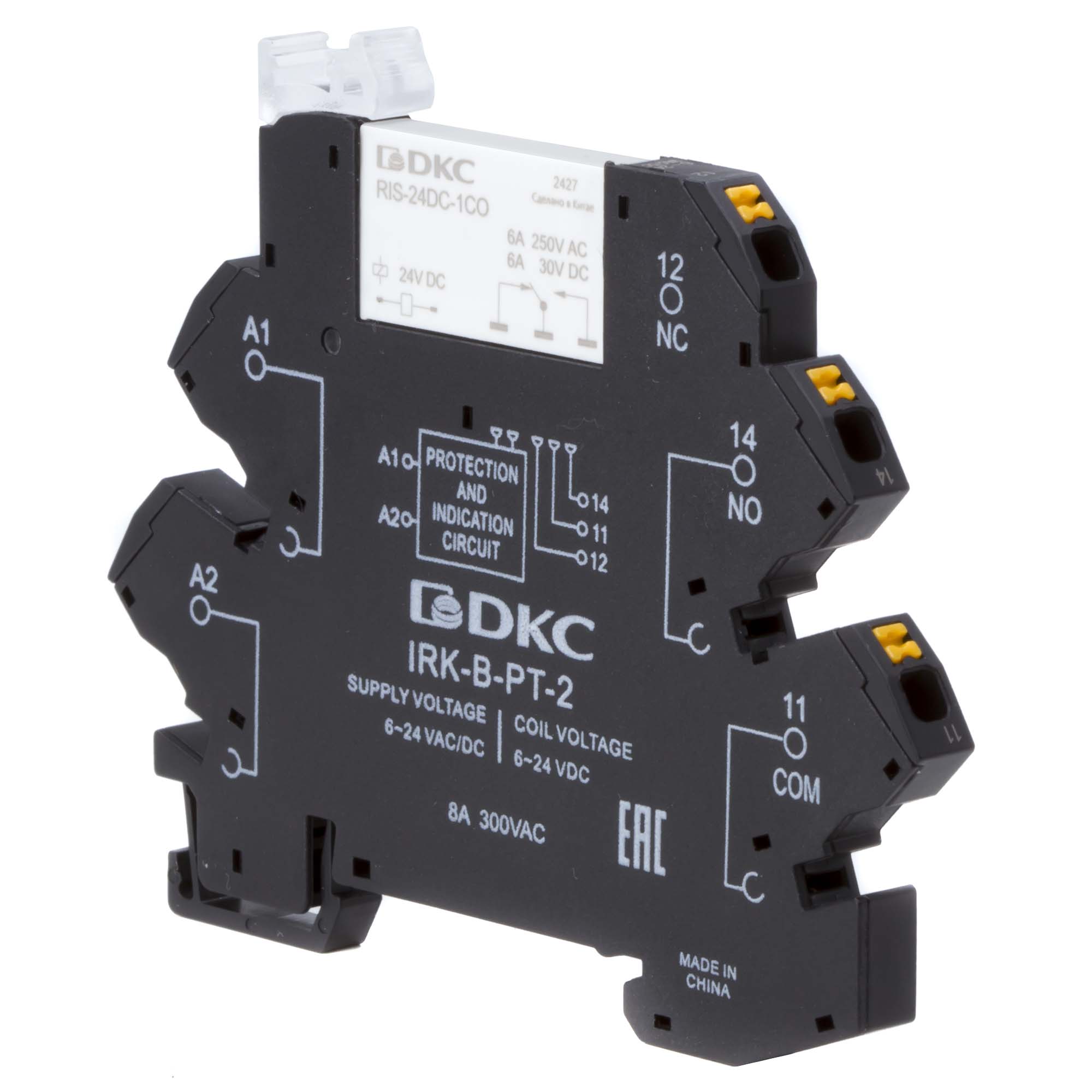 Реле интерфейсное, 1CO, ком. ток 6А, AgSnO2, напряжение 12V AC/DC, push-in клеммы.