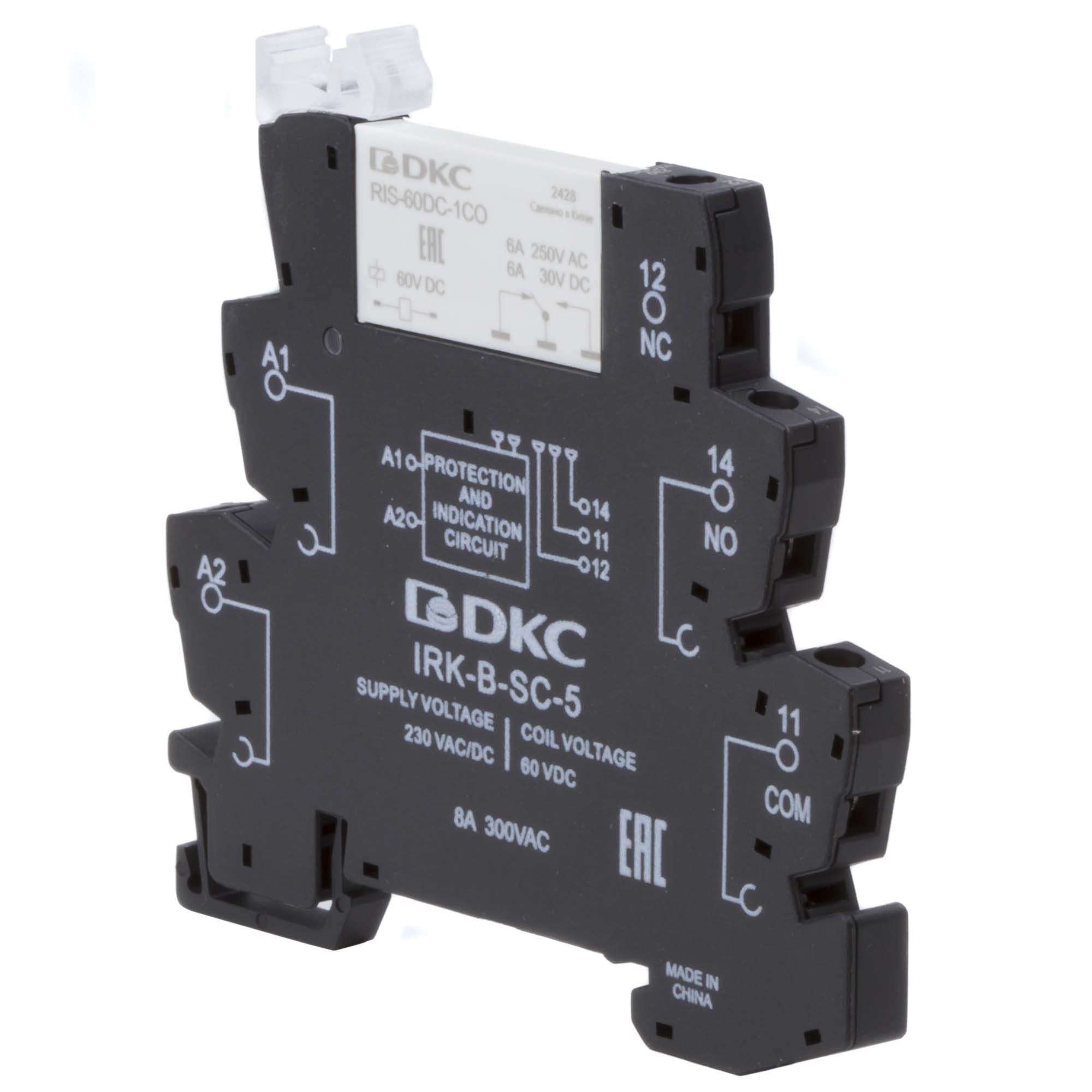 Реле интерфейсное, 1CO, ком. ток 6А, AgSnO2, напряжение 230V AC/DC, винтовые клеммы.