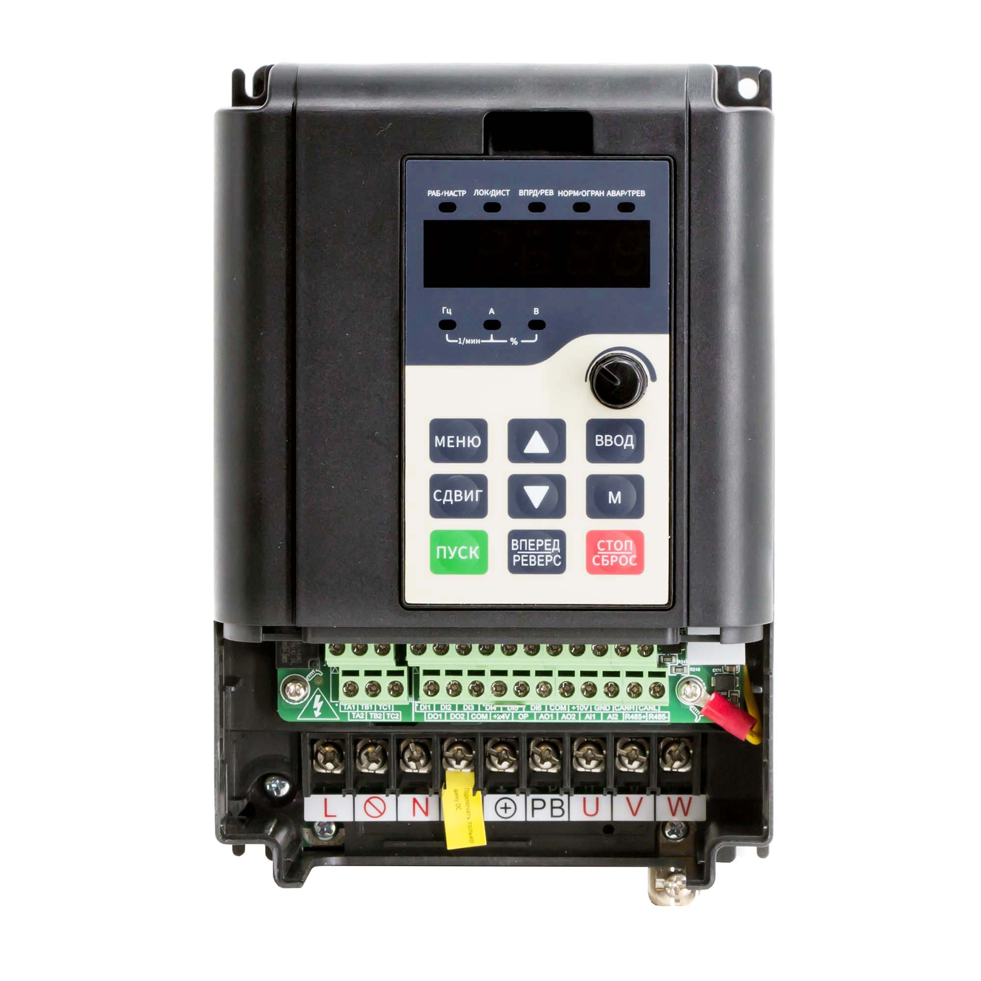 Преобразователь частоты, 1ф. питание 220В, выходная мощность 0,4 кВт, встроенный тормозной прерыватель и ЭМС фильтр