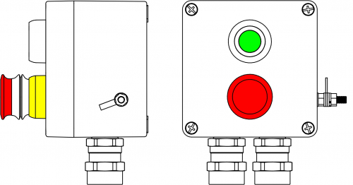 Взрывозащищенный пост управления из полиэстера CPE-Р-03-(1xP1G(11)-1xP3E(11))-2xAASBMB(C)1Ex d e IIC T6 Gb / Ex tb IIIC T80°C Db IP66/КЗ/ШЗ