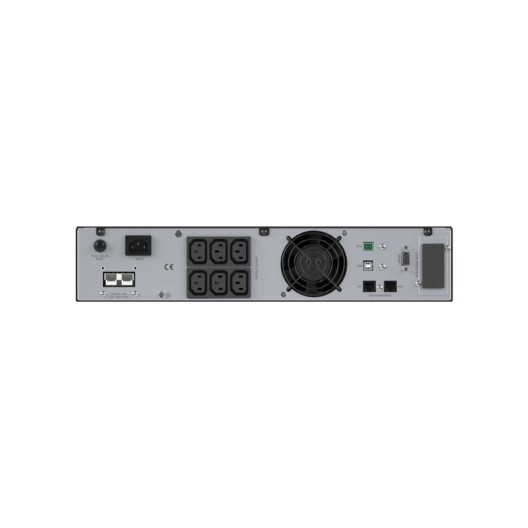 Онлайн ИБП ДКС серии Small Rackmount, 1000 ВА/900 Вт, 1/1, 6xIEC C13,EPO, USB, RS-232, Rack 2U, з/у 6А, без АКБ