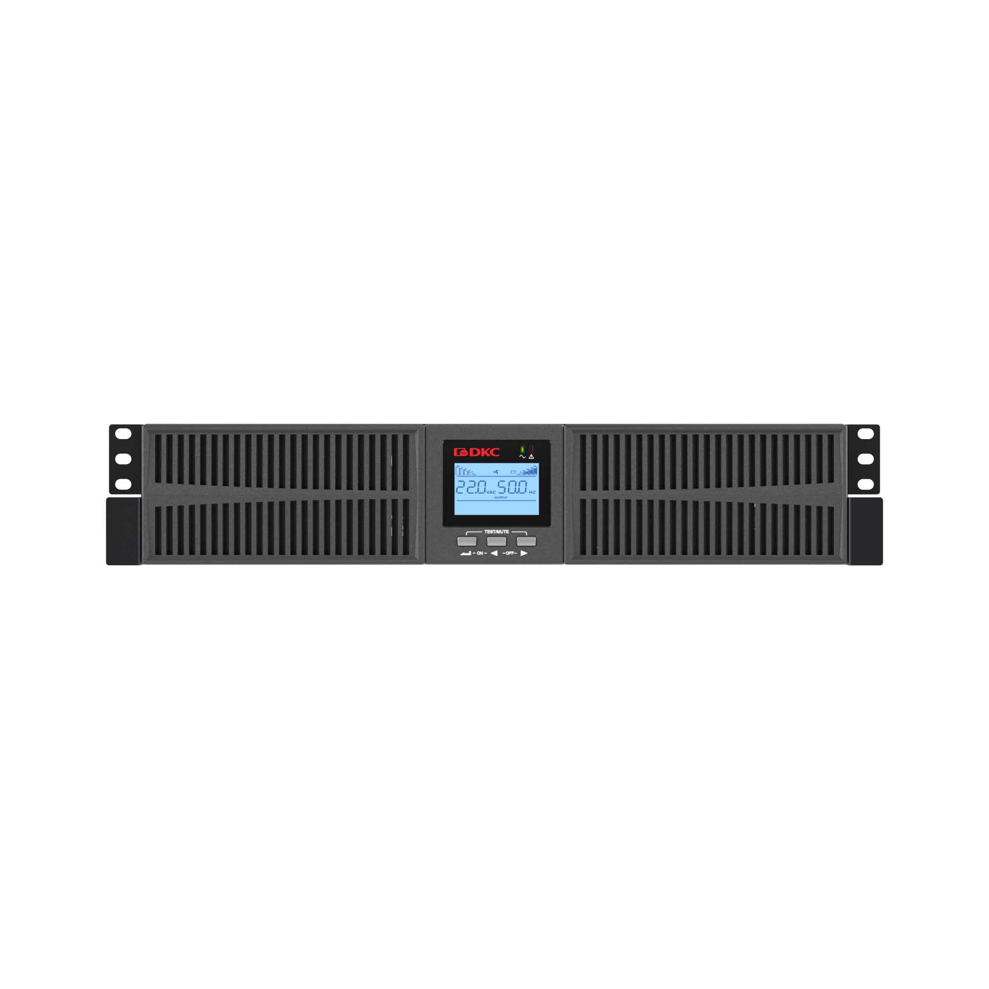 Онлайн ИБП ДКС серии Small Rackmount, 1000 ВА/900 Вт, 1/1, 6xIEC C13,EPO, USB, RS-232, Rack 2U, з/у 6А, без АКБ