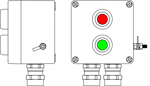 Взрывозащищенный пост управления из полиэстера CPE-Р-03-(1xP1G(11)-1xP1R(11))-2xAASBMB(C)1Ex d e IIC T6 Gb / Ex tb IIIC T80°C Db IP66/КЗ/ШЗ