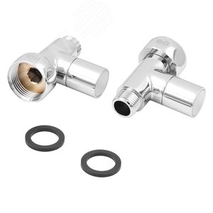 Комплект вентилей для полотенцесушителя угловой г/г 1'х3/4' с круглой ручкой белый