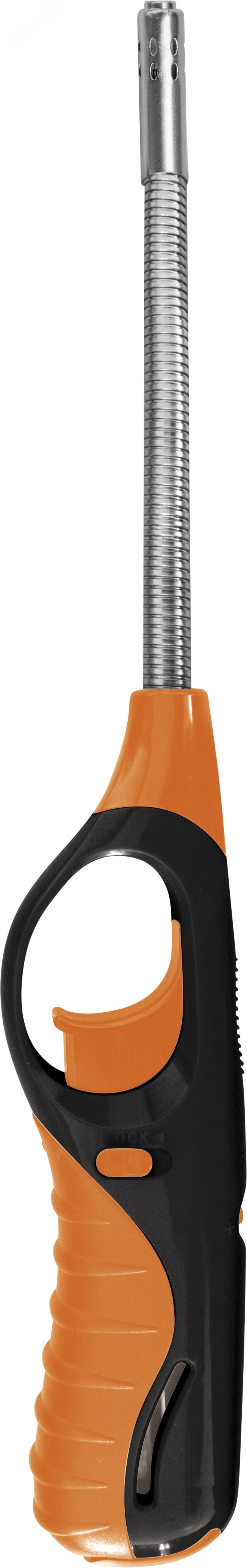 Зажигалка газовая кухонная BBQ 88С-O, с газом, с защитой от ветра, цвет оранжевая с черным