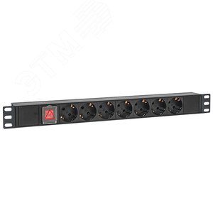 Блок розеток PDU TERACOM PRO 19'' 1U 10А/250В 8 розеток Schuko с выключателем без шнура питания входной разъем C14 корпус алюминий черный