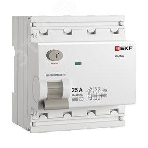 Выключатель дифференциального тока ВД-100N  4P 25А 30мА тип AC эл-мех 6кА PROXIMA EKF