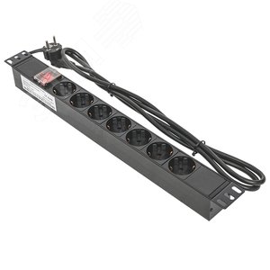 Блок розеток PDU TERACOM 19' 1U 16А/250В 7 роз. Schuko с выключателем шнур 2 м 3x1.5 мм2 вилка Schuko корпус пластик черный