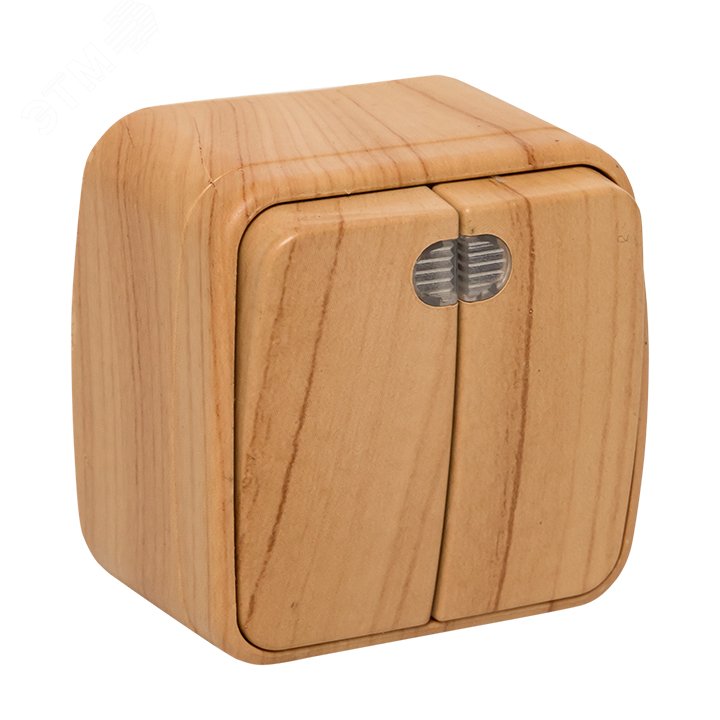 Выключатель двухклавишный ОП Минск 10А с индикатором светлое дерево