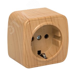 Розетка 1-местная ОП Минск 16А с заземлением светлое дерево