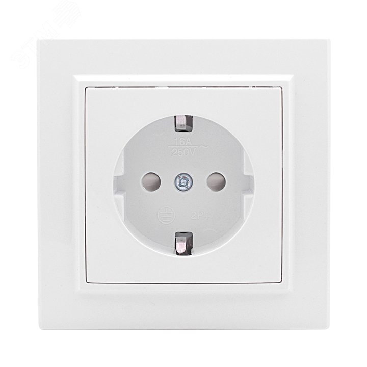 Розетка Минск одноместная СП с заземлением 16А белая защитные шторки