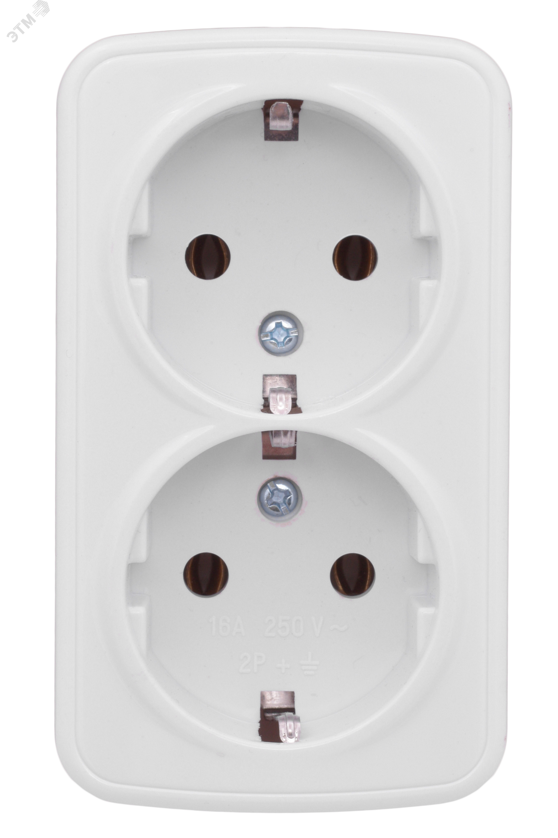 Розетка Минск 2-местная ОП 16А с заземлением белая