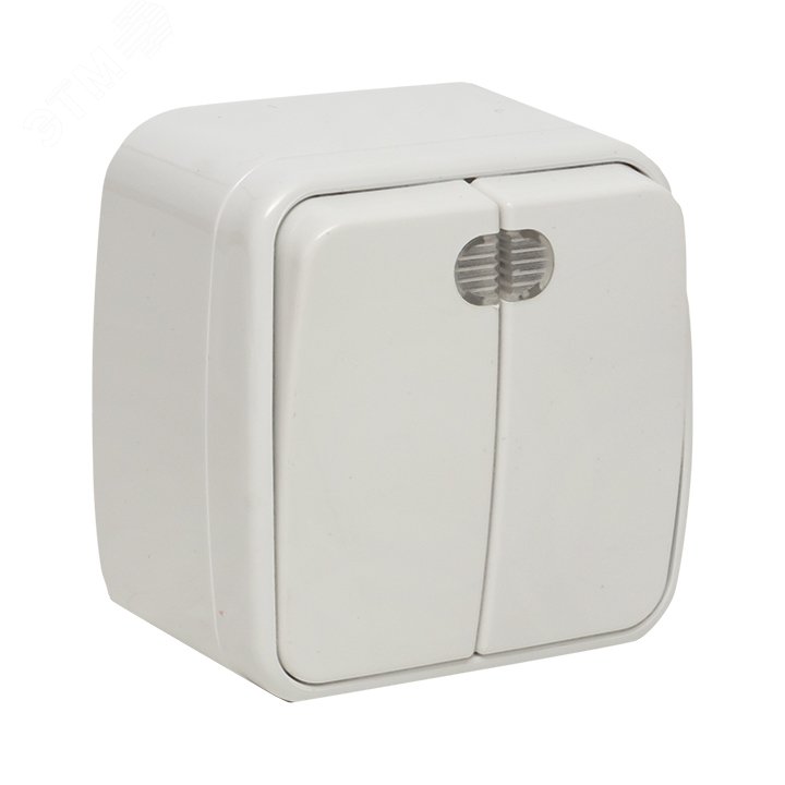 Выключатель Минск двухклавишный ОП 10А с индикатором белый