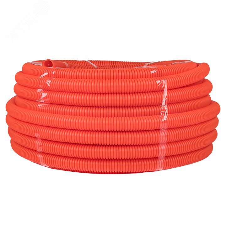 Труба ПНД гибкая гофр. д.32мм, тяжёлая с протяжкой, 25м, цвет оранжевый