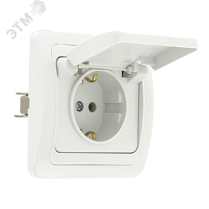 Лондон Розетка с заземлением и крышкой 16А белая