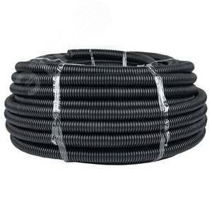 Труба ПНД гибкая гофрированная d32мм, тяжёлая с протяжкой, 50м, цвет черный PROxima