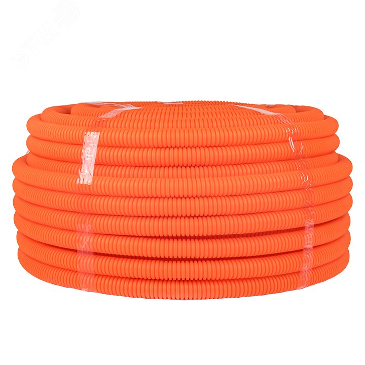 Труба ПНД гибкая гофр. д.25мм, тяжёлая с протяжкой, 50м, цвет оранжевый