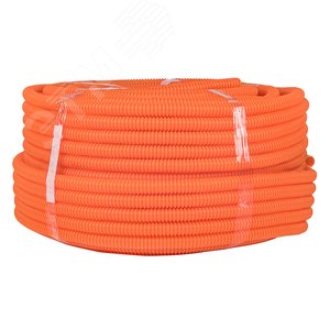 Труба ПНД гибкая гофр. д.20мм, тяжёлая с протяжкой, 100м, цвет оранжевый