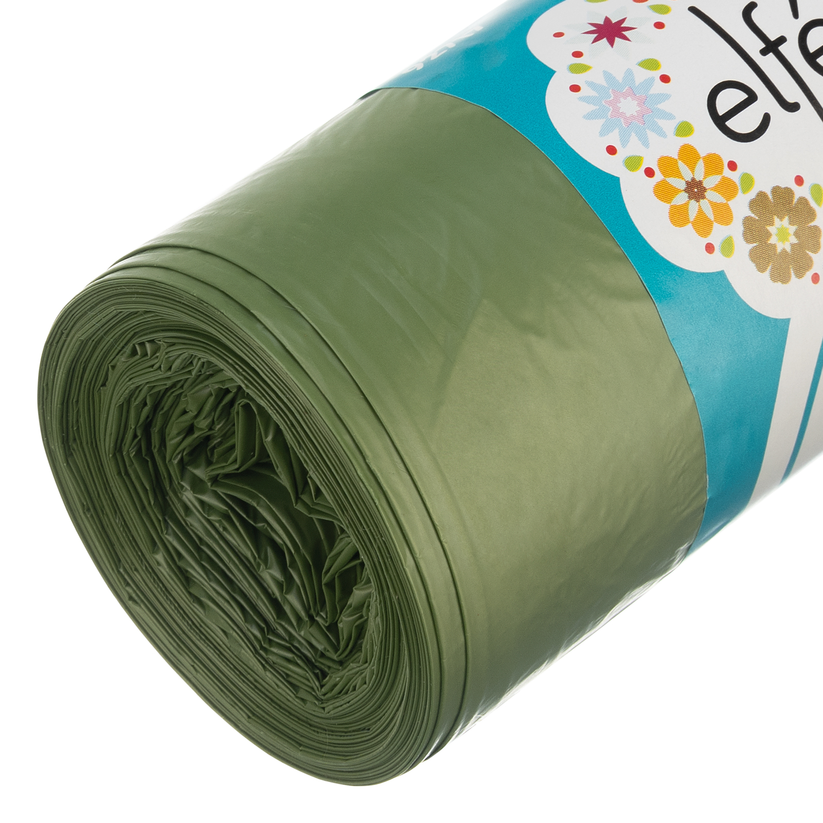 Пакеты для мусора с завязками 35 л х 15 шт, зеленые, Elfe