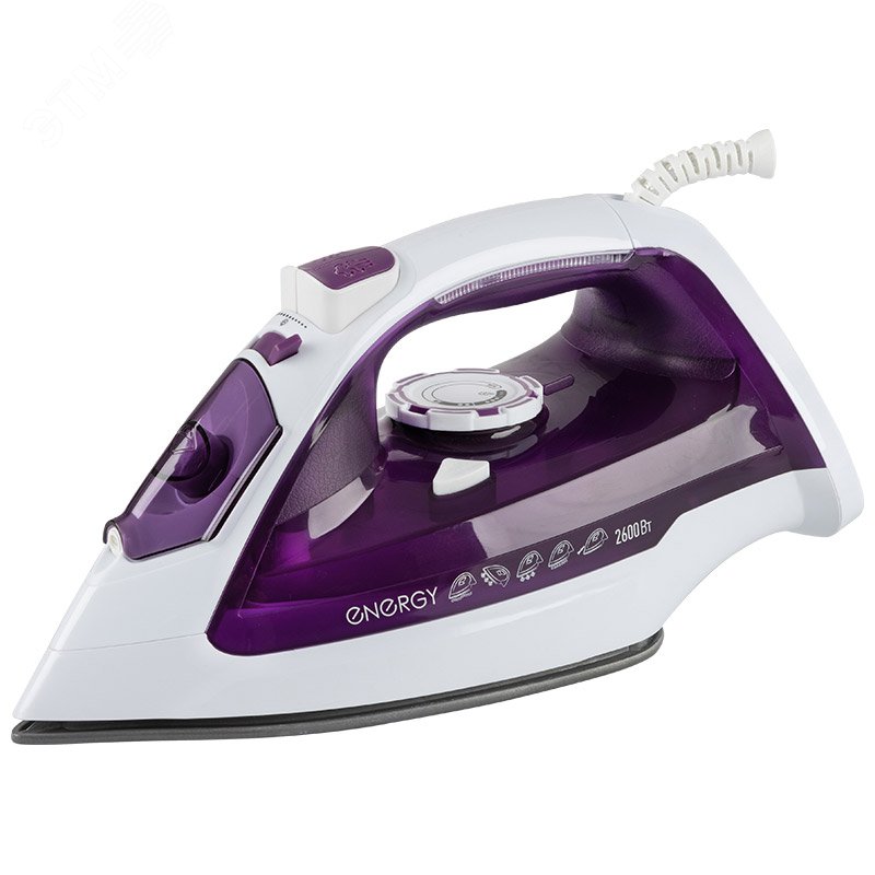 Утюг EN-348 на 2600 Вт, подошва - керамическая, цвет бело-фиолетовый