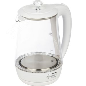 Чайник  электрический E-207, мощность 2200Вт, объем 1,7 л, материал корпуса стекло, пластик, цвет белый