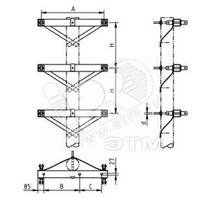 Траверса одноцепная промежуточная 20 кВ, A=450, для жб опоры