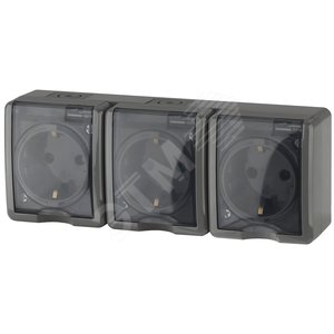 Розетка 3х2P+E IP54, 16A-250В, ОУ, Эра Эксперт, серый, 11-2405-03