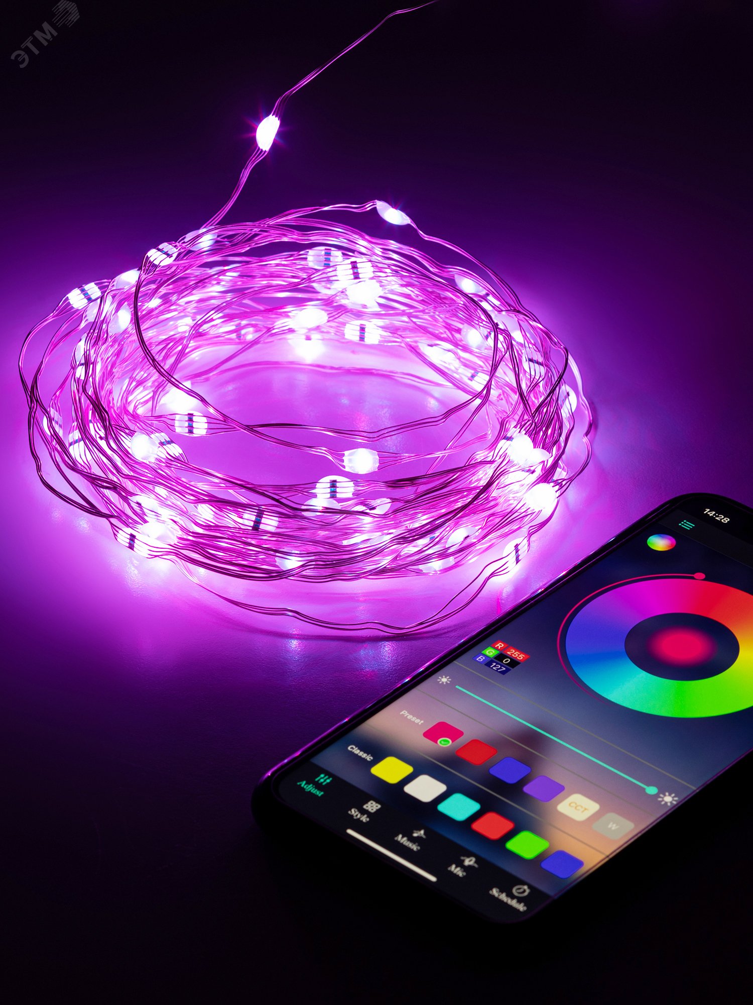 Гирлянда Нить с пультом, RGB, 10 м, 220 V, с таймер, с музыкой, с упр. через моб. прилож., длина провод ЕGNIG - PU-1