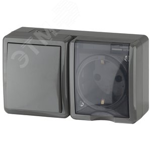 Блок розетка+выключатель IP54, 16A(10AX)-250В, ОУ, Эра Эксперт, серый, 11-7401-03