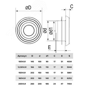 Анемостатт приточно-вытяжной регулируемый с фланцем и стопорным кольцом D125