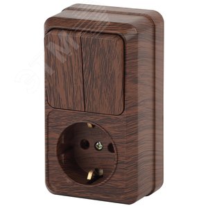 Блок розетка с выключателем Intro Quadro 2-706-10 двойным вертикальный 10(16)А-250В, IP20, ОУ, венге