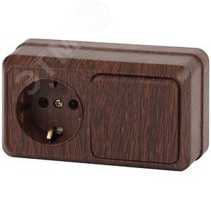 Блок розетка с выключателем Intro Quadro 2-701-10 горизонтальный 10(16)А-250В, IP20, ОУ, венге