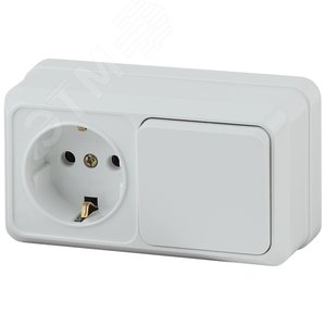 Блок розетка с выключателем Intro Quadro 2-701-01 горизонтальный 10(16)А-250В, IP20, ОУ, белый