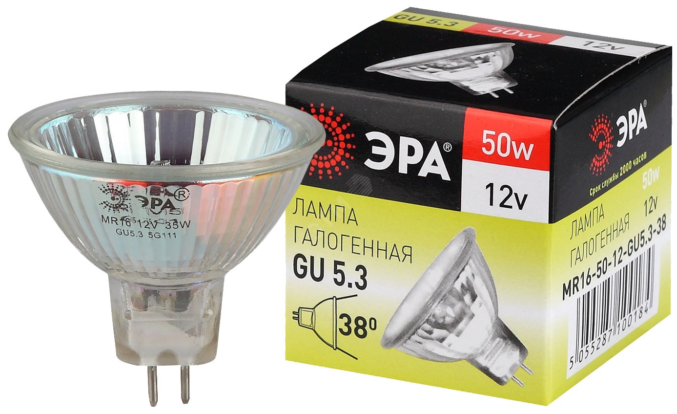 Лампа накаливания галогенная GU5.3-MR16-50W-12V-CL (галоген, софит, 50Вт, нейтр, GU5.3) (10/200/6000)