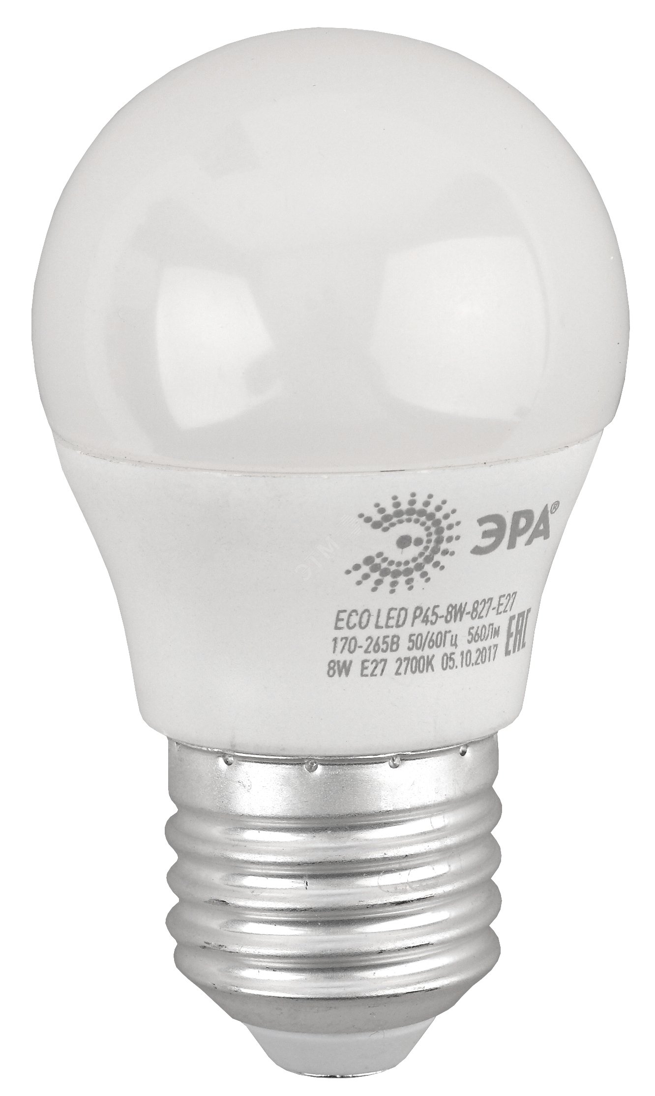 Лампа светодиодная LED P45-8W-827-E27(диод,шар,8Вт,тепл,E27)