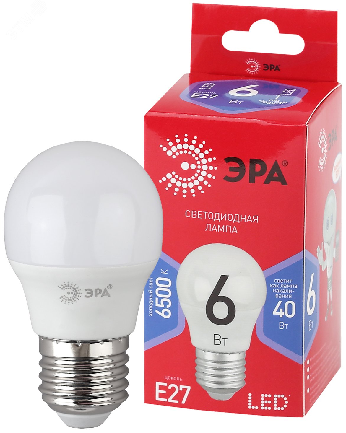 Лампа светодиодная LED P45-6W-865-E27 R (диод, шар, 6Вт, хол, E27) (10/100/3600)