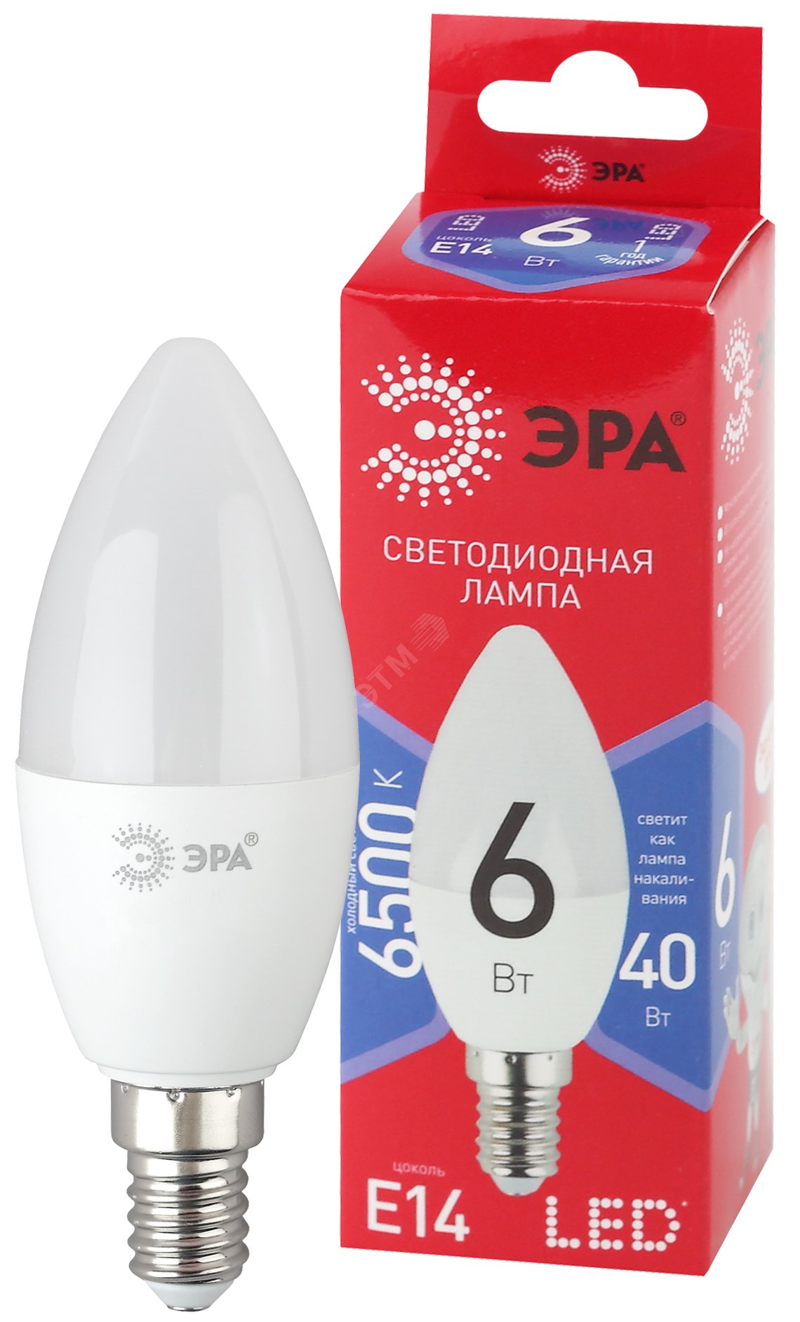 Лампа светодиодная LED B35-6W-865-E14 R (диод, свеча, 6Вт, хол, E14) (10/100/3500)