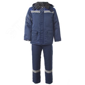 Костюм утеплённый мужской СТАНДАРТ куртка полукомбинезон цв. т/синий с васильковым тк. Грета с СОП 44-46 88-92, 170-176