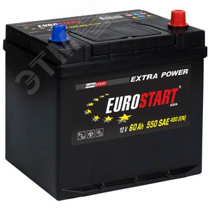 Аккумулятор автомобильный EUROSTART Extra Power Asia 60Ah R+ (нижний борт)