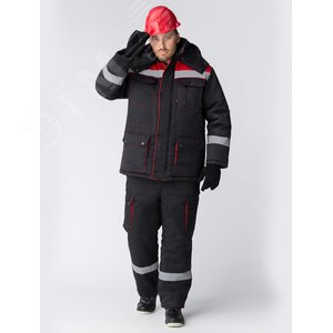 Костюм зимний Титан (Смесовая, 210) полукомбинезон, черный/красный,64-66 170-176
