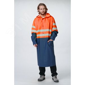 Плащ сигнальный повышенной видимости 3 кл. защиты (ПВХ,270), т.синий/оранжевый, р. 56-58/182-188