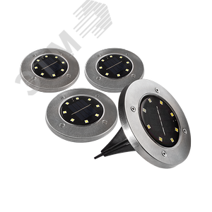 Светильник светодиодный для ландшафтного освещения садово-парковый ДВУ-0.2Вт 5000К в грунт солнечная батарей нерж. сталь компл. 4шт IP44