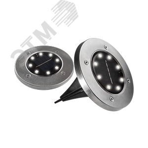 Светильник светодиодный для ландшафтного освещения садово-парковый ДВУ-0.2Вт 5000К в грунт солнечная батарей нерж. сталь компл. 2шт IP44