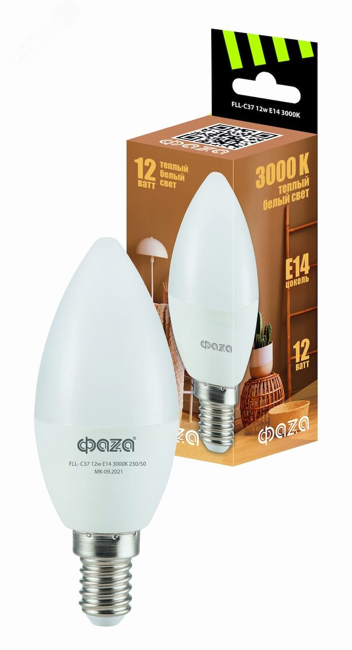 Лампа светодиодная LED 12Вт E14 3000K свеча 230/50