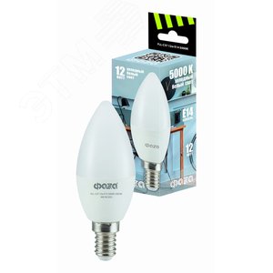 Лампа светодиодная LED 12Вт E14 5000K свеча 230/50