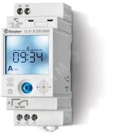 Реле времени цифровое недельное, монтаж на рейку 35мм, 1СO 16A, питание 24B AC/DC, NFC, ширина 35мм, степень защиты IP20