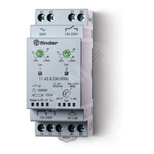 Фотореле модульное с фотоэлементом 011.02, монтаж на рейку 35мм, 1CO+1NO 12A (2 канала), питание 230В АC, настройка чувствит. 1…80люкс, 20…1000люкс, ш