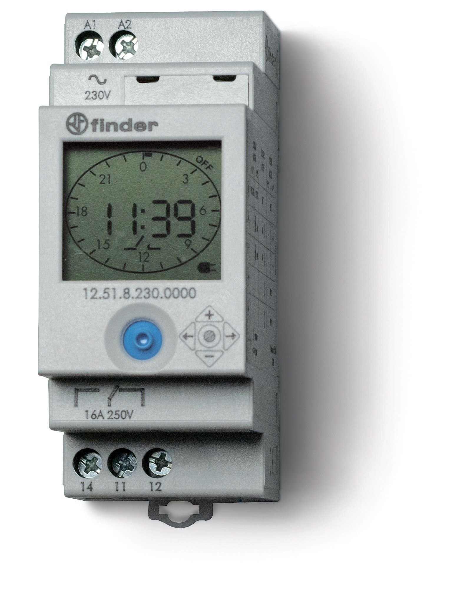 Реле времени цифровое суточное/недельное, монтаж на рейку 35мм, 1СO 16A, питание 110…230B AC/DC, ширина 35мм, степень защиты IP20
